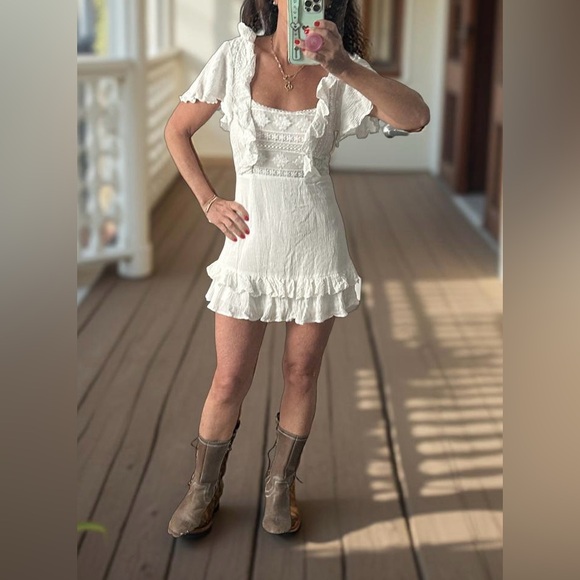 HELLO MOLLY sexy sweet mini dress ruffle eyelet trim S - Picture 1 of 11